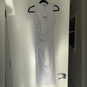 Zara White Fitted Midi Dress